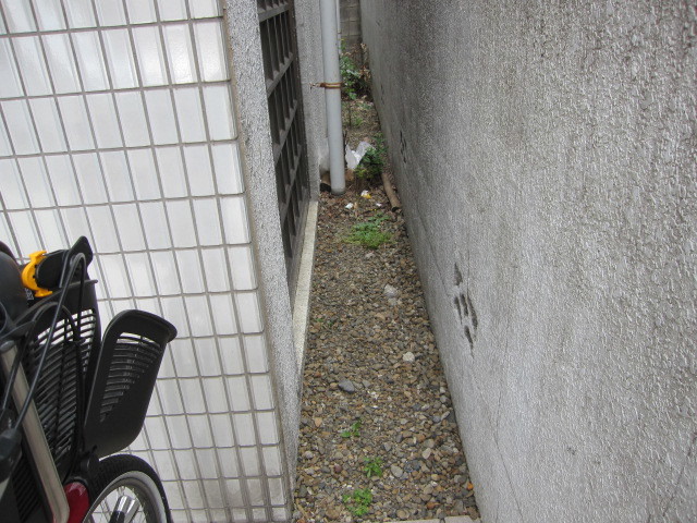 東京都練馬区　賃貸物件４階建てアパート共用部定期清掃　建物周り草　作業前　２